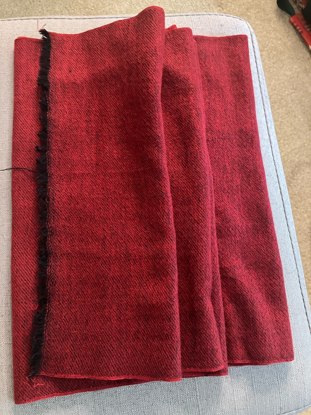 Classic Red Wool Scarf with Black Trim 14X76